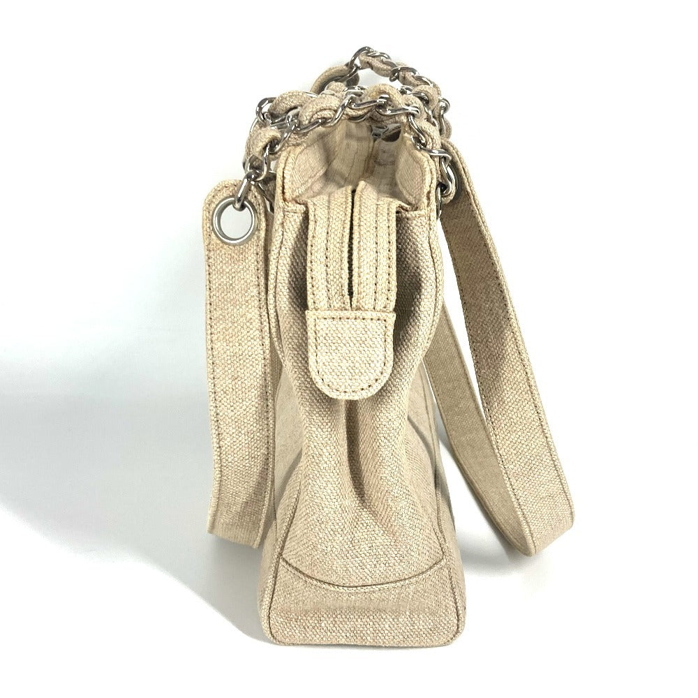 CHANEL Vintage CC Coco Mark Chain Tote Shoulder Bag, Canvas, Women's, Beige