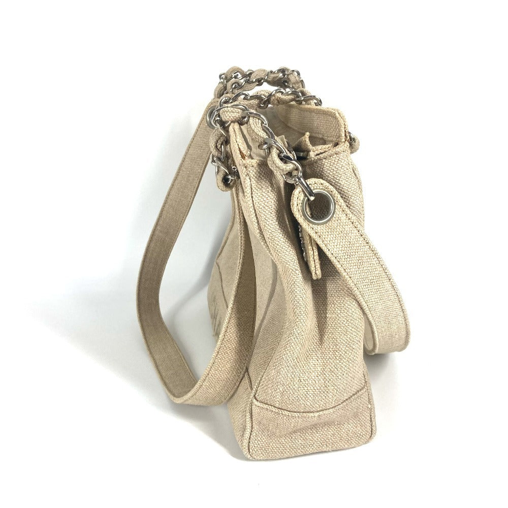 CHANEL Vintage CC Coco Mark Chain Tote Shoulder Bag, Canvas, Women's, Beige