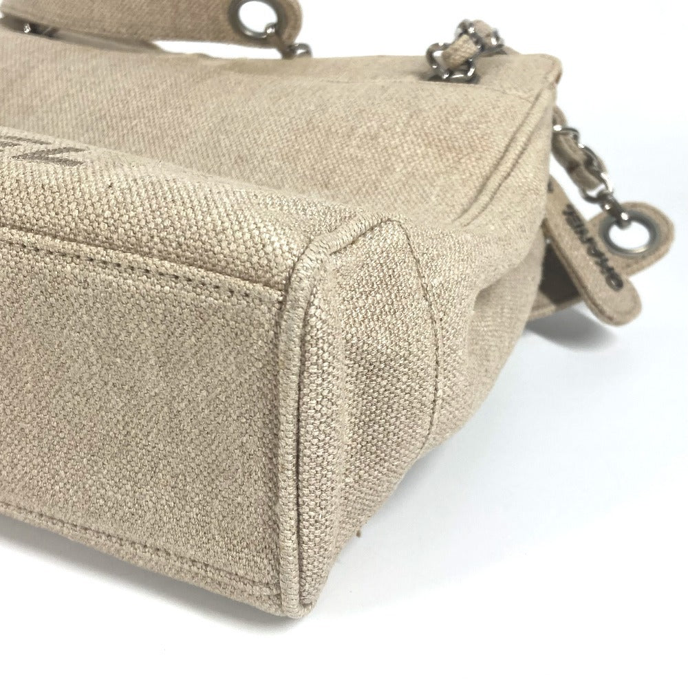 CHANEL Vintage CC Coco Mark Chain Tote Shoulder Bag, Canvas, Women's, Beige
