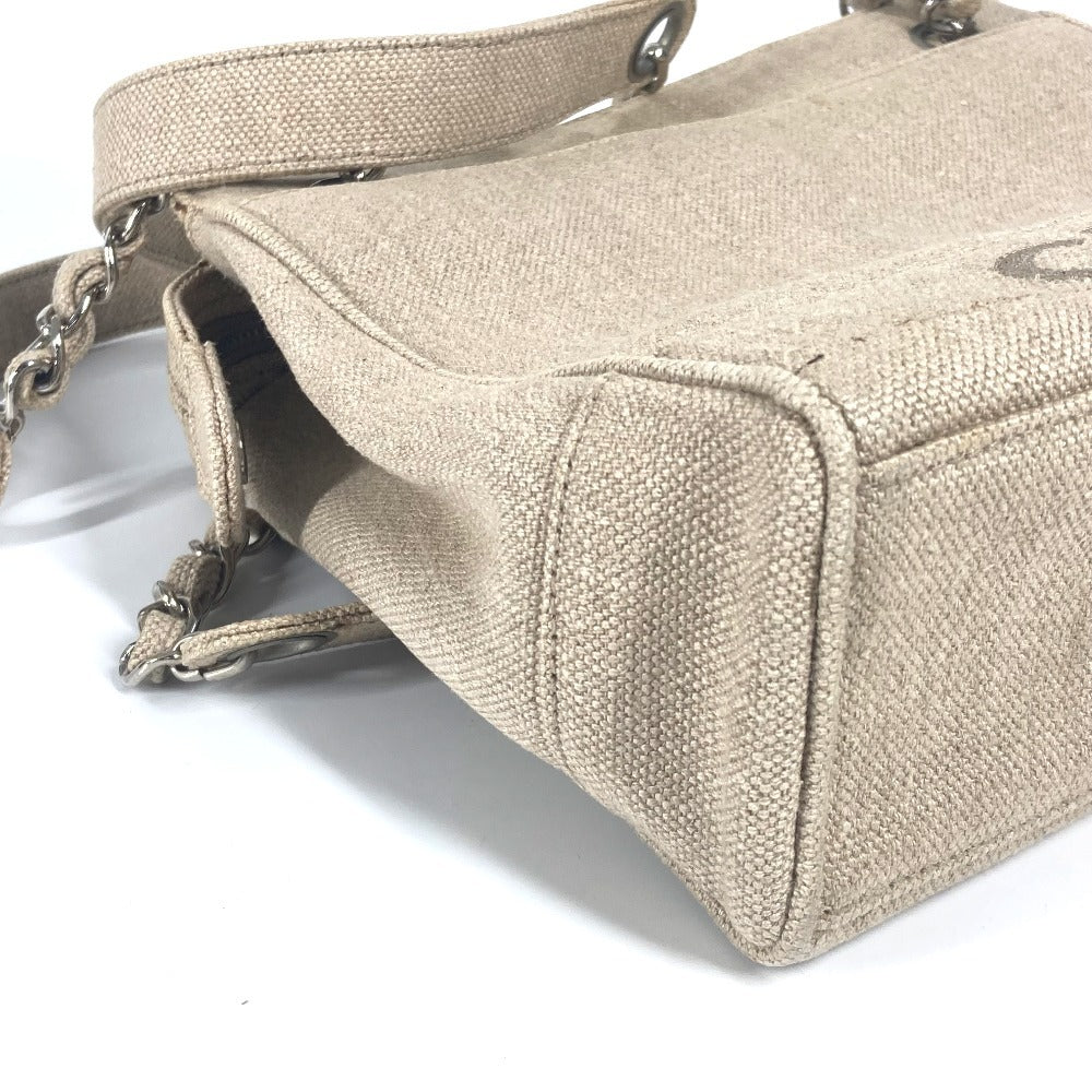 CHANEL Vintage CC Coco Mark Chain Tote Shoulder Bag, Canvas, Women's, Beige