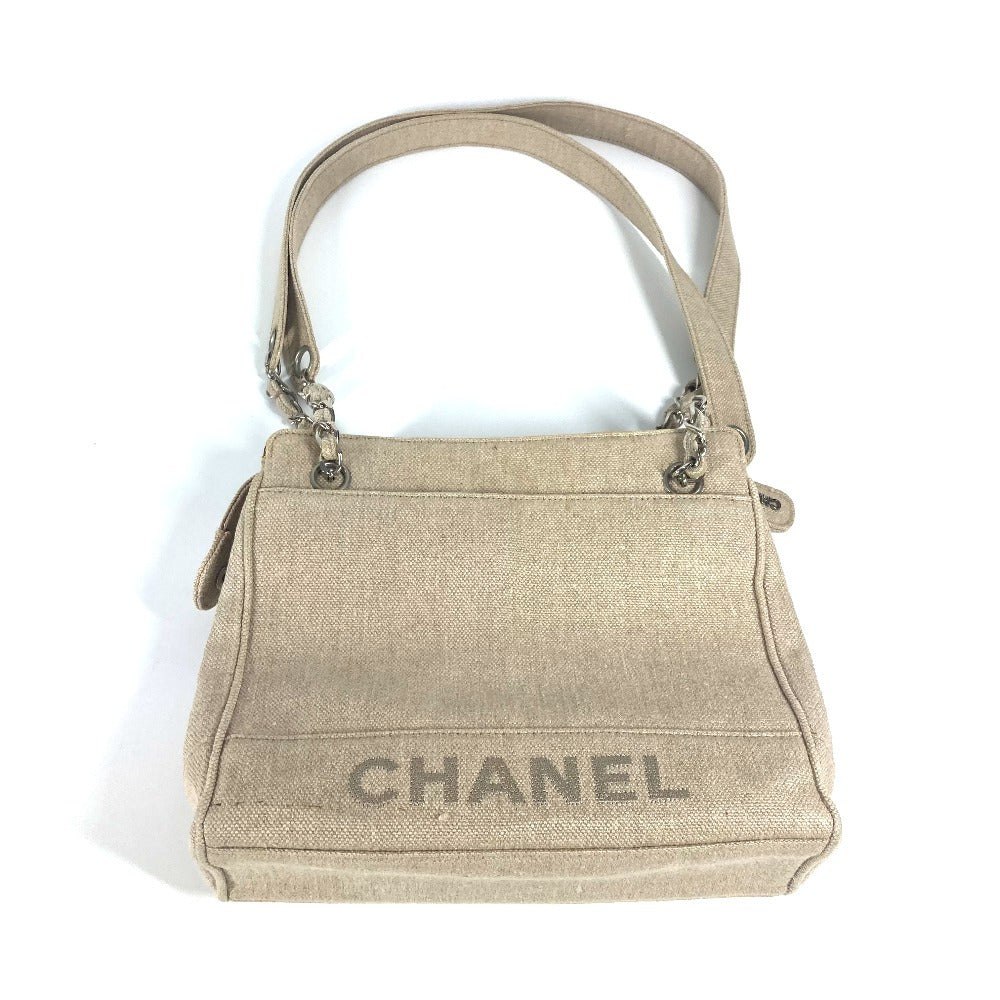 CHANEL Vintage CC Coco Mark Chain Tote Shoulder Bag, Canvas, Women's, Beige