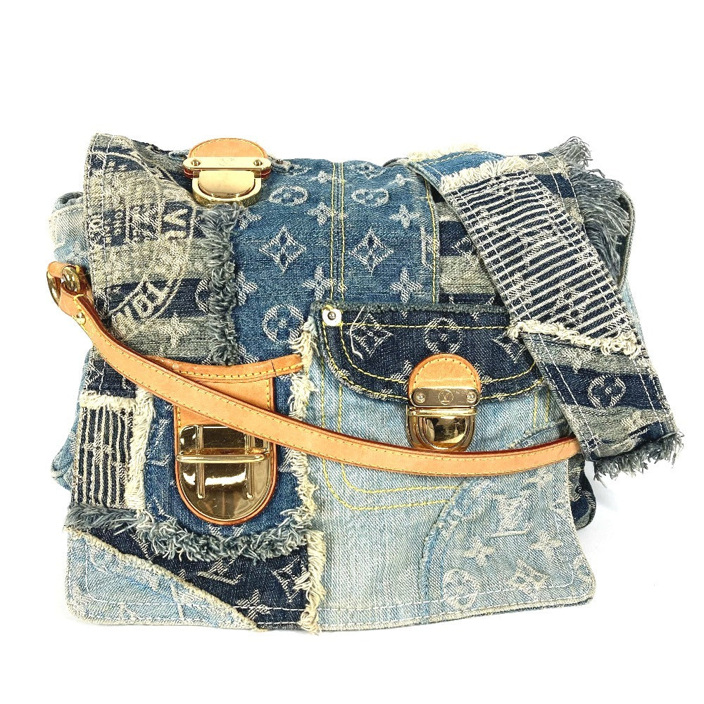 LOUIS VUITTON M95374 Monogram Denim Patchwork Posty Bag, Flap Crossbody Messenger Bag, Shoulder Bag, Monogram Denim Canvas, Unisex, Blue