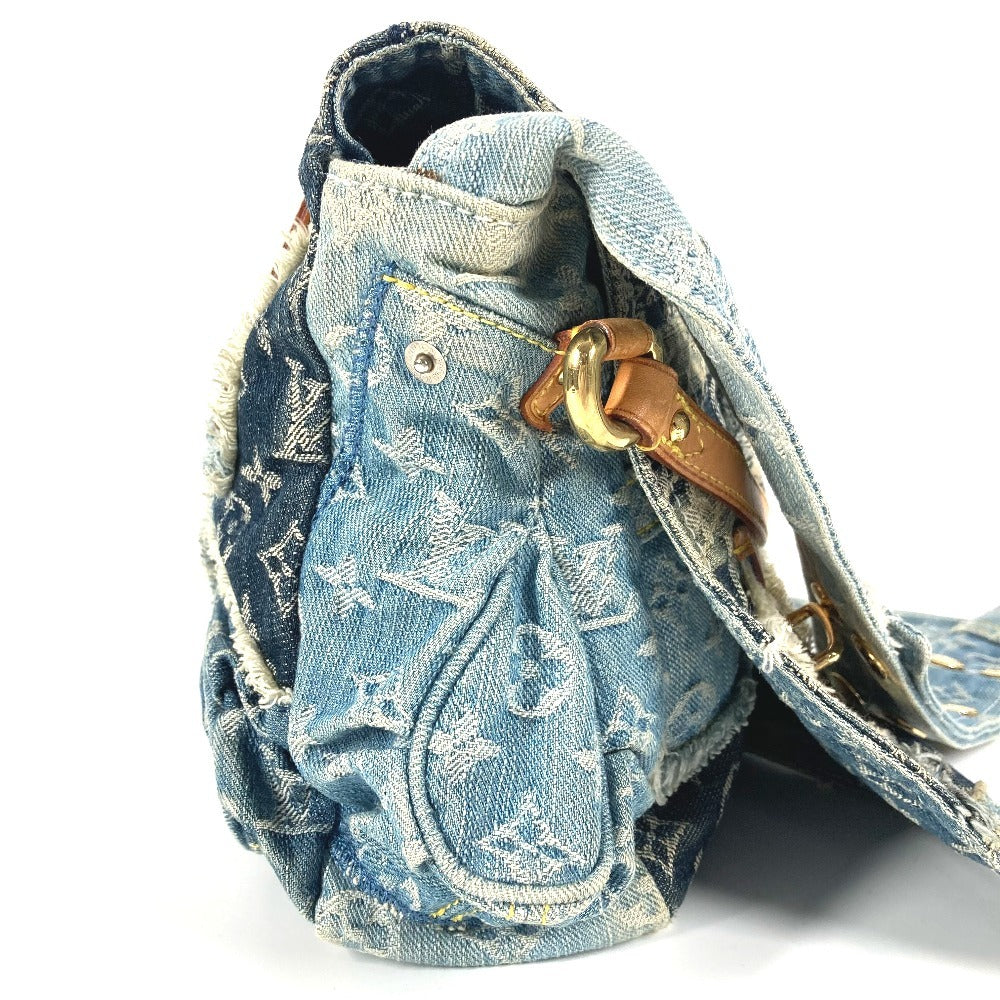 LOUIS VUITTON M95374 Monogram Denim Patchwork Posty Bag, Flap Crossbody Messenger Bag, Shoulder Bag, Monogram Denim Canvas, Unisex, Blue