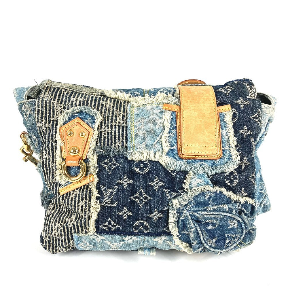 LOUIS VUITTON M95374 Monogram Denim Patchwork Posty Bag, Flap Crossbody Messenger Bag, Shoulder Bag, Monogram Denim Canvas, Unisex, Blue