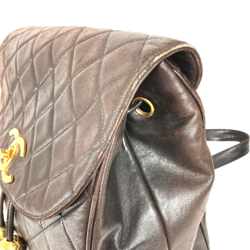 CHANEL マトラッセ キルティング ヴィンテージ CC ココマーク ロゴ カバン バックパック ココボール 巾着 チェーン リュックサック ラムスキン レディース ブラック