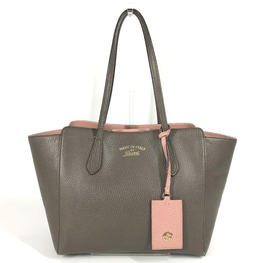 GUCCI 354408 バイカラー ロゴ スウィング カバン トートバッグ 肩掛け ショルダーバッグ レザー ユニセックス グレー