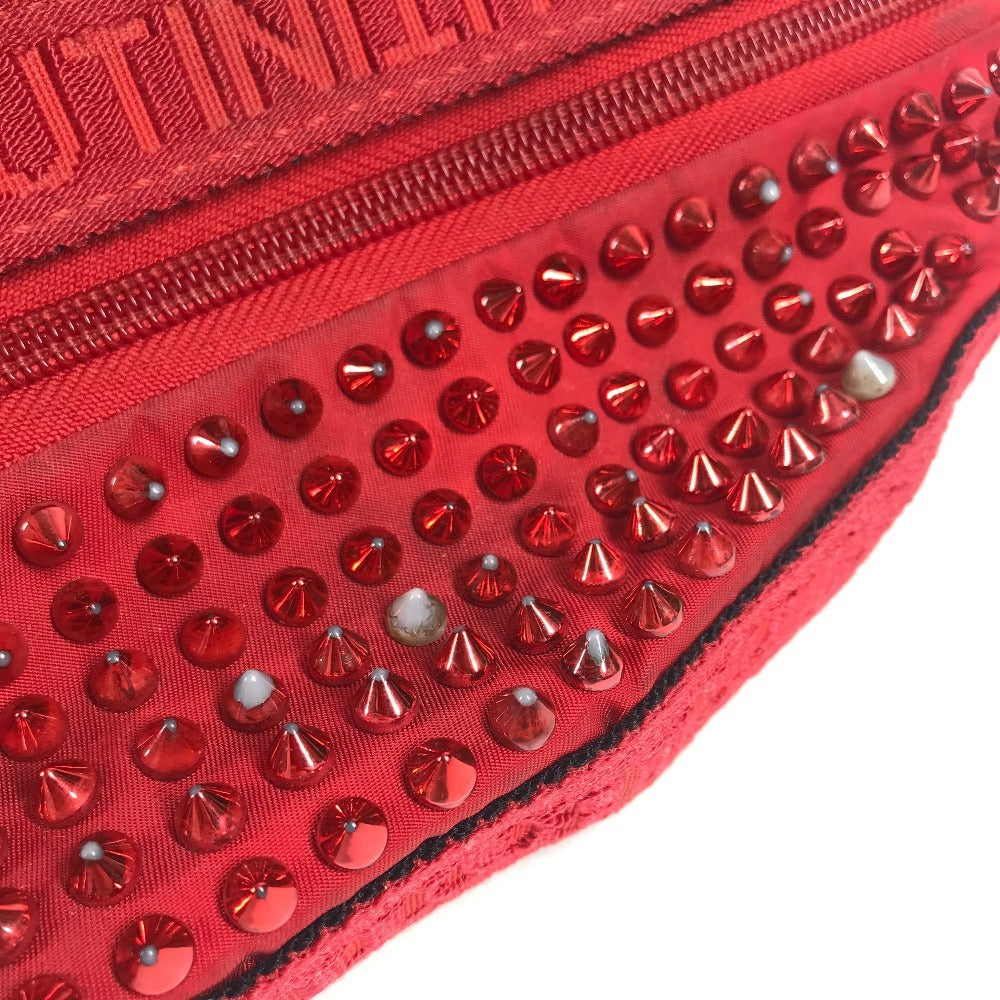 Christian Louboutin メッシュ スパイクスタッズ カバン ベルトバッグ ボディバッグ クロス ショルダーバッグ ボディバッグ ナイロン ユニセックス レッド