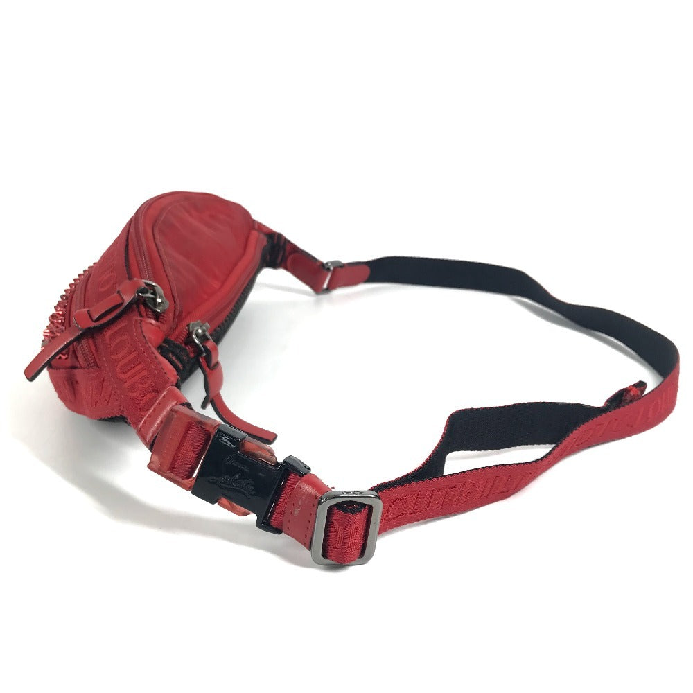 Christian Louboutin メッシュ スパイクスタッズ カバン ベルトバッグ ボディバッグ クロス ショルダーバッグ ボディバッグ ナイロン ユニセックス レッド