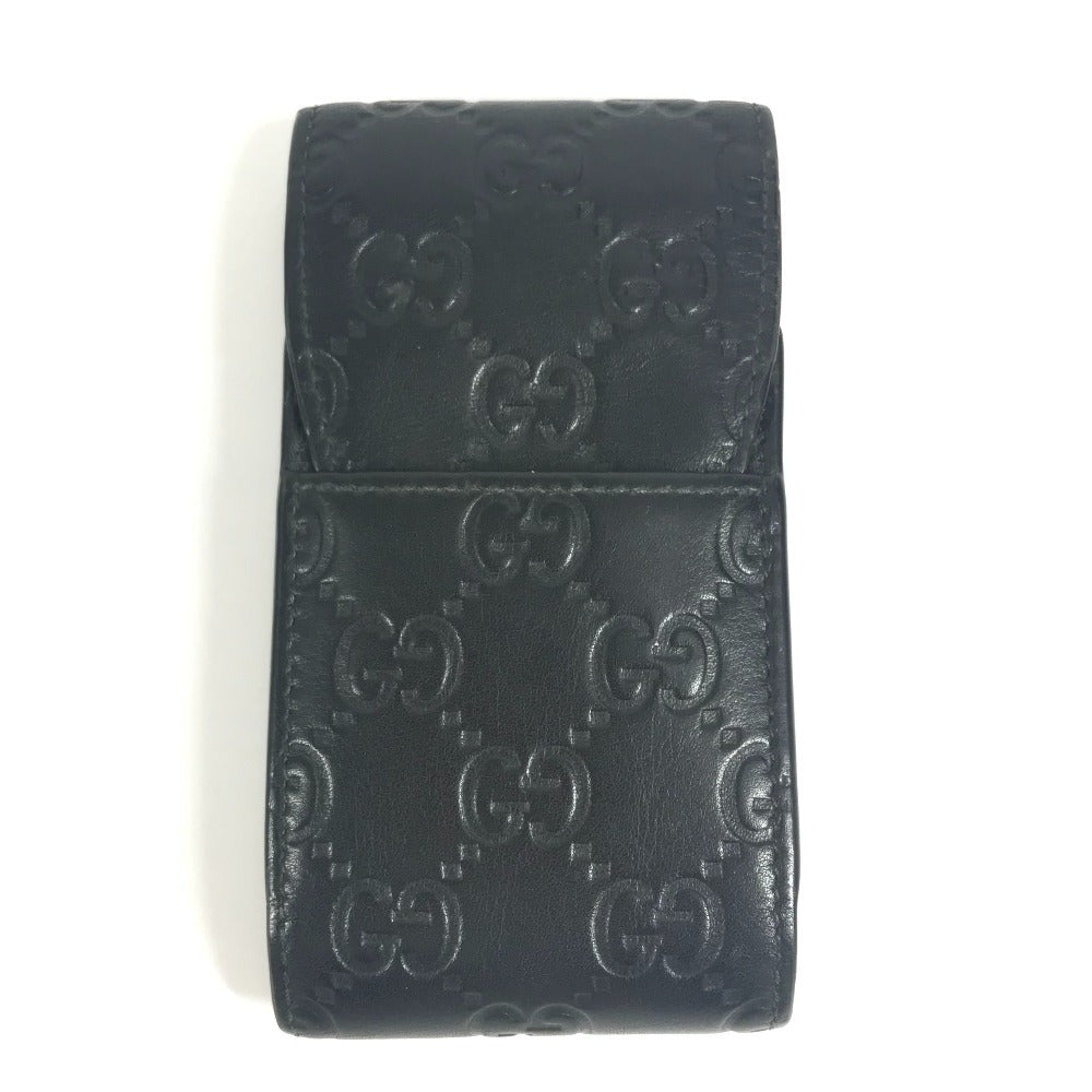 GUCCI 181716 グッチシマ ロゴ GG ポーチ タバコケース フラップ シガレットケース シマレザー ユニセックス ブラック
