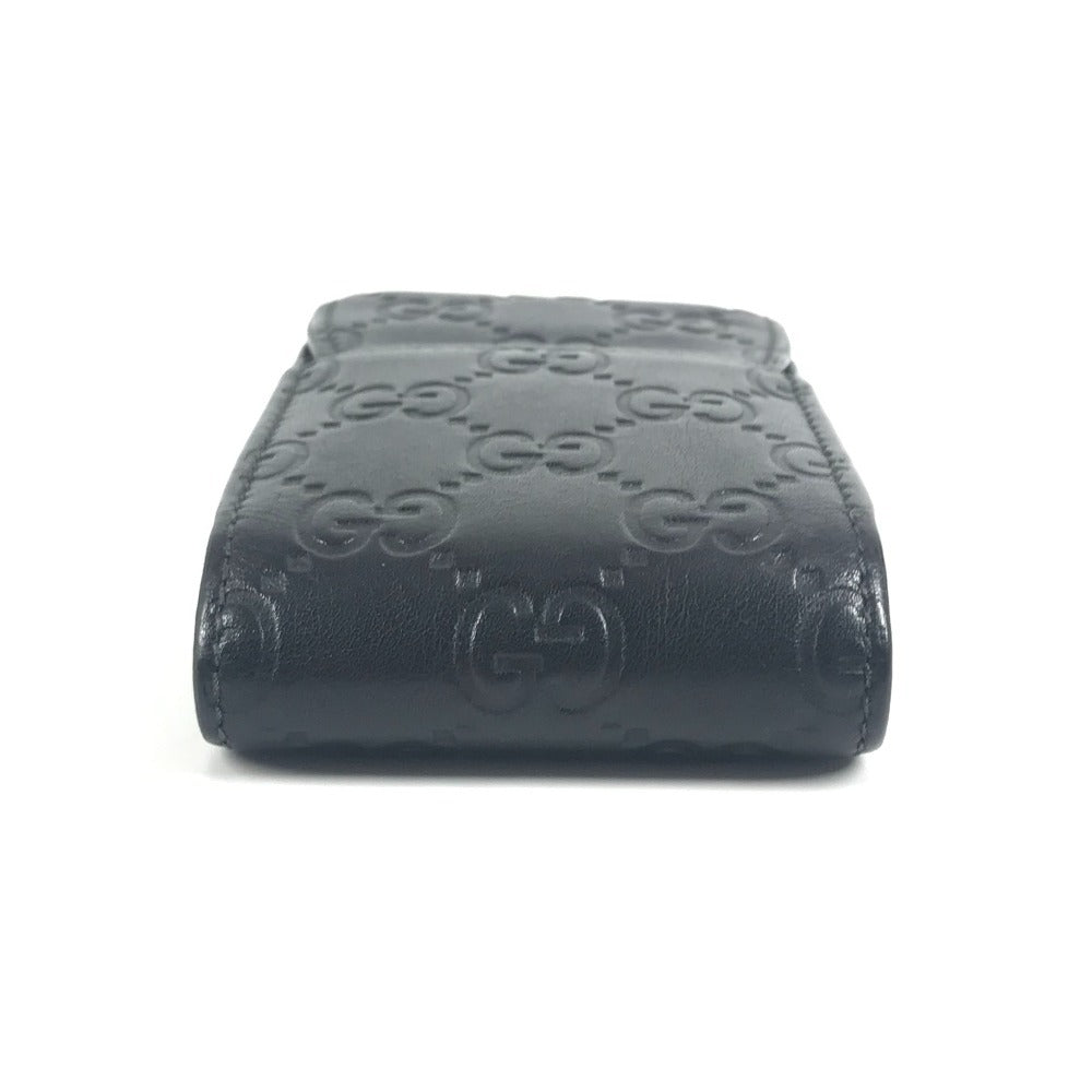 GUCCI 181716 グッチシマ ロゴ GG ポーチ タバコケース フラップ シガレットケース シマレザー ユニセックス ブラック