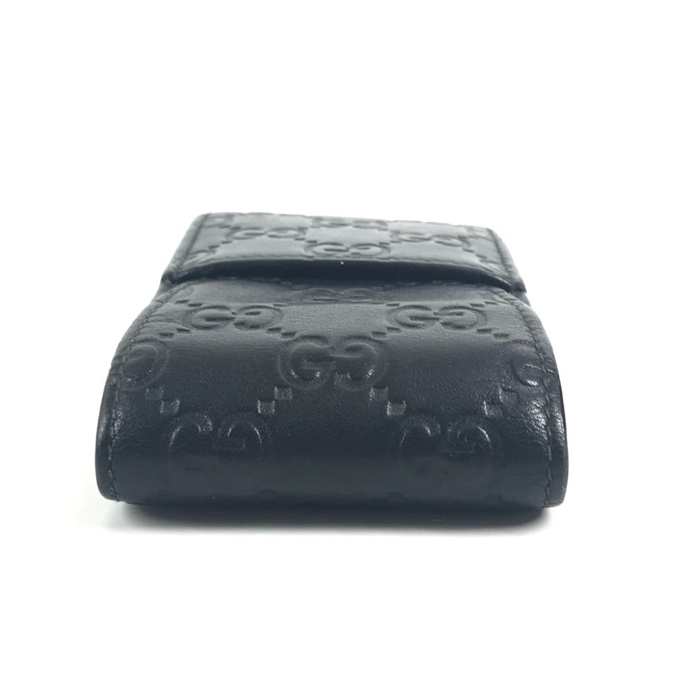 GUCCI 181716 グッチシマ ロゴ GG ポーチ タバコケース フラップ シガレットケース シマレザー ユニセックス ブラック