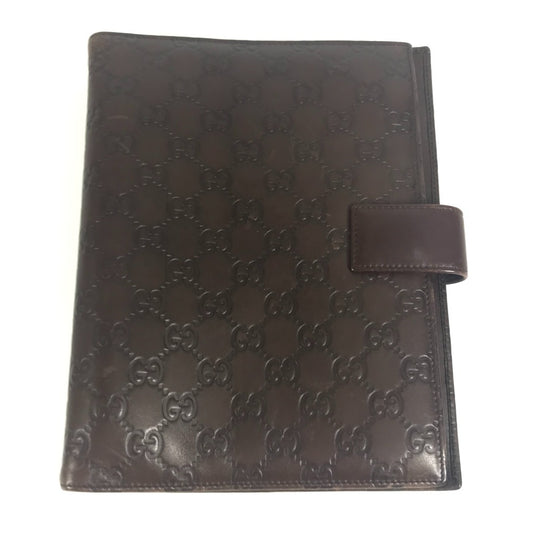 GUCCI 115239 グッチシマ ロゴ GG ステーショナリー 2つ折り ケース ノートカバー シマレザー ユニセックス ブラウン