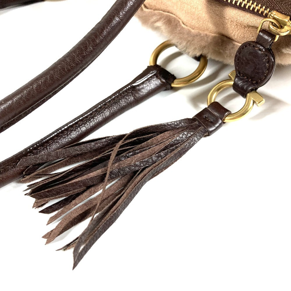 Salvatore Ferragamo fringed tassel fur tote bag, shoulder bag, shearling, beige