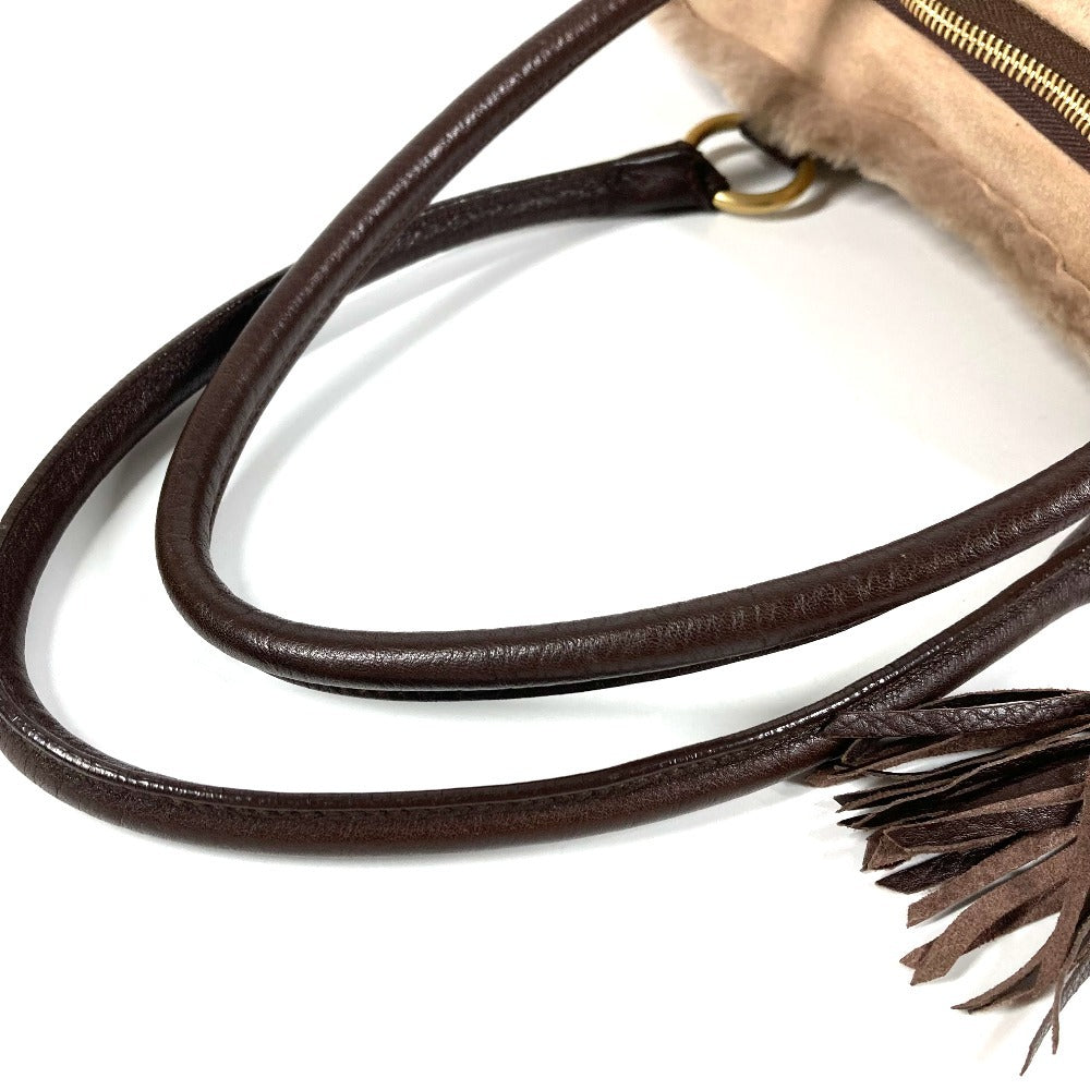 Salvatore Ferragamo fringed tassel fur tote bag, shoulder bag, shearling, beige