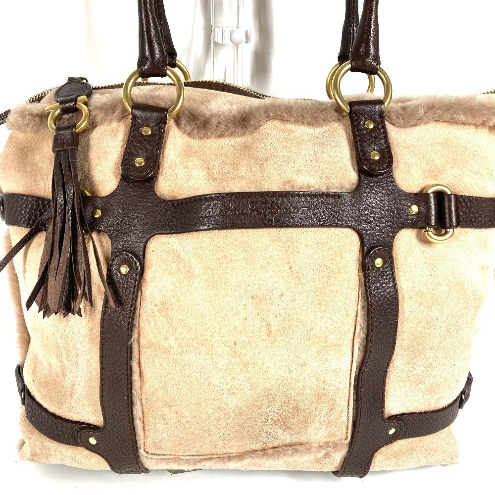 Salvatore Ferragamo fringed tassel fur tote bag, shoulder bag, shearling, beige