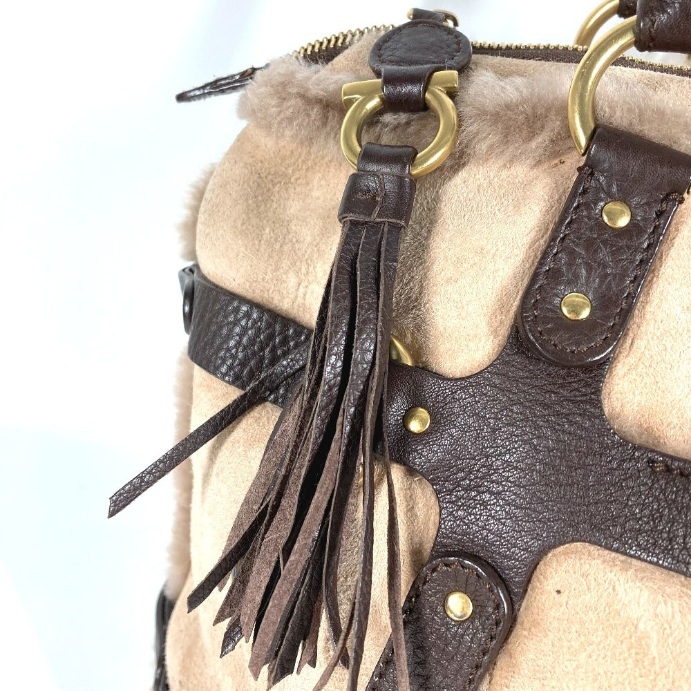 Salvatore Ferragamo fringed tassel fur tote bag, shoulder bag, shearling, beige