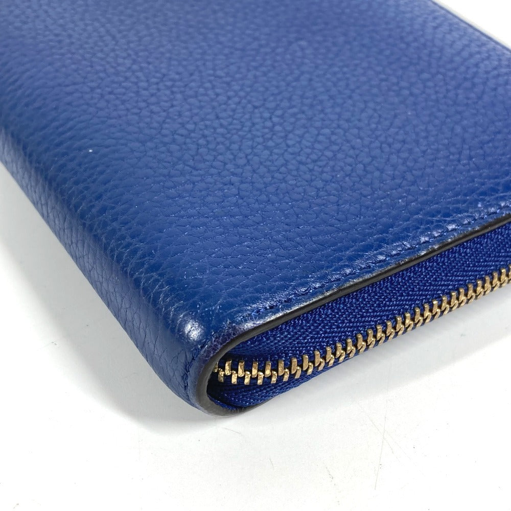 CELINE logo long wallet with round zipper, leather, unisex, blue