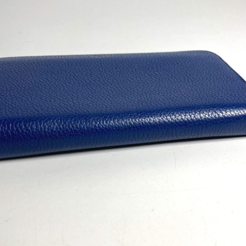 CELINE logo long wallet with round zipper, leather, unisex, blue