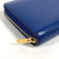 CELINE logo long wallet with round zipper, leather, unisex, blue