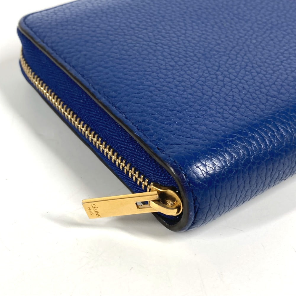 CELINE logo long wallet with round zipper, leather, unisex, blue