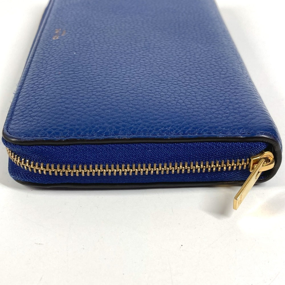 CELINE logo long wallet with round zipper, leather, unisex, blue
