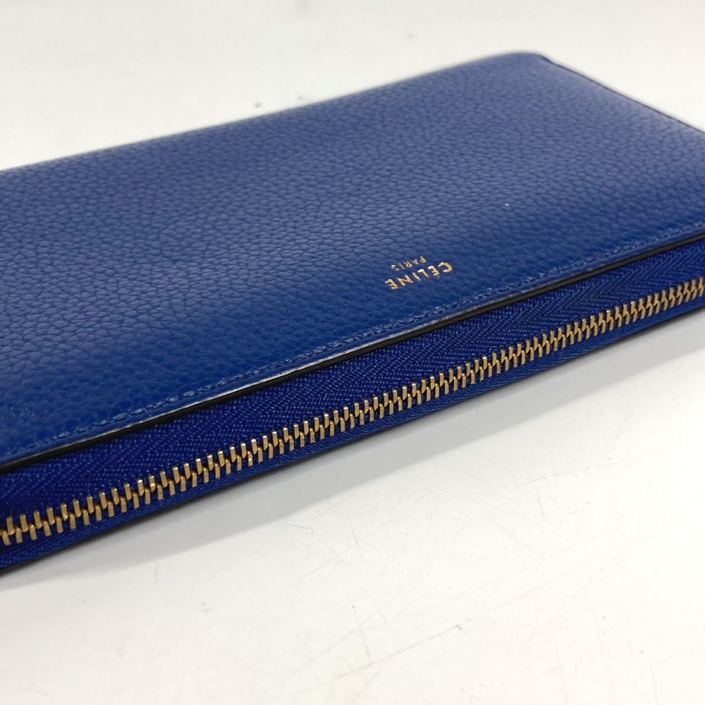 CELINE logo long wallet with round zipper, leather, unisex, blue