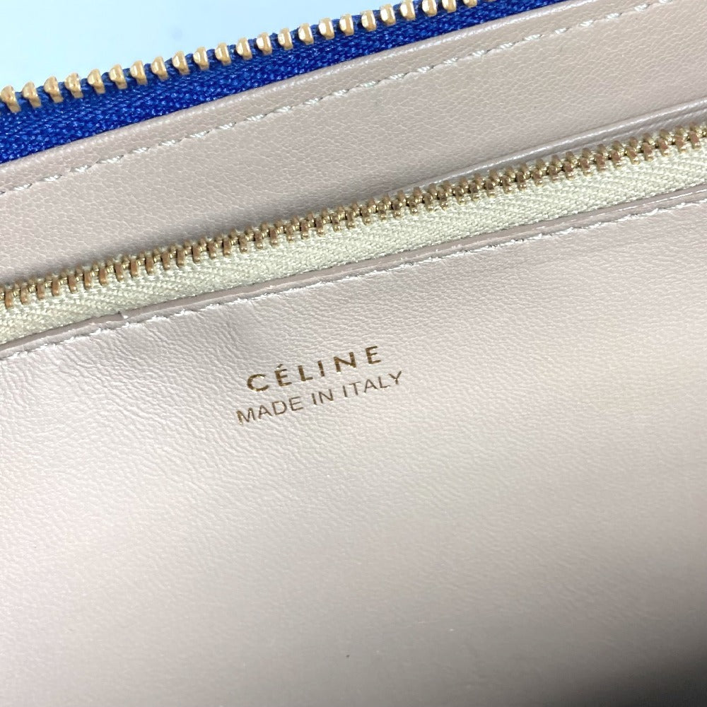 CELINE logo long wallet with round zipper, leather, unisex, blue