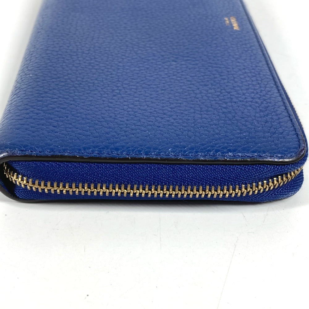 CELINE logo long wallet with round zipper, leather, unisex, blue