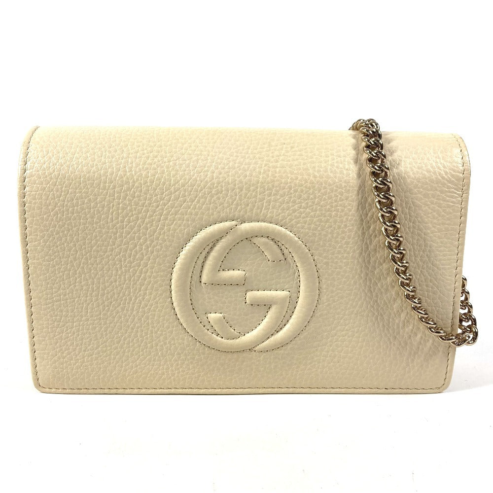 GUCCI 598211 GG Logo Interlocking G Soho Long Wallet Chain Wallet Leather Unisex Ivory