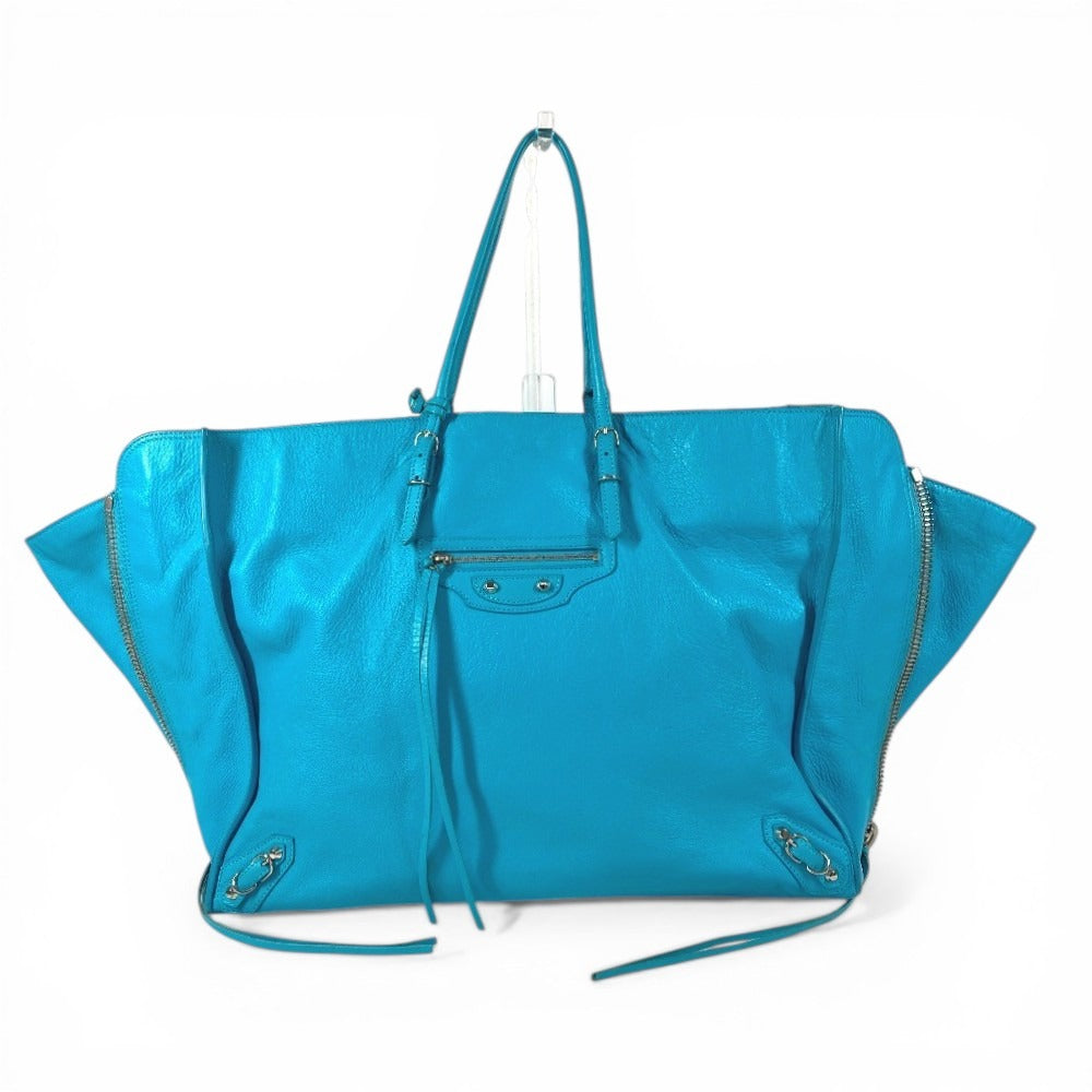 BALENCIAGA 357333 A4 The Paper Shoulder Tote Bag with Mirror, Leather, Unisex Blue