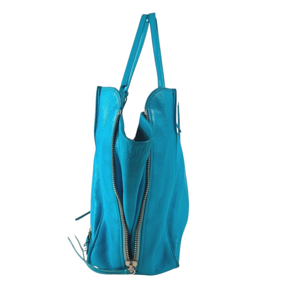 BALENCIAGA 357333 A4 The Paper Shoulder Tote Bag with Mirror, Leather, Unisex Blue