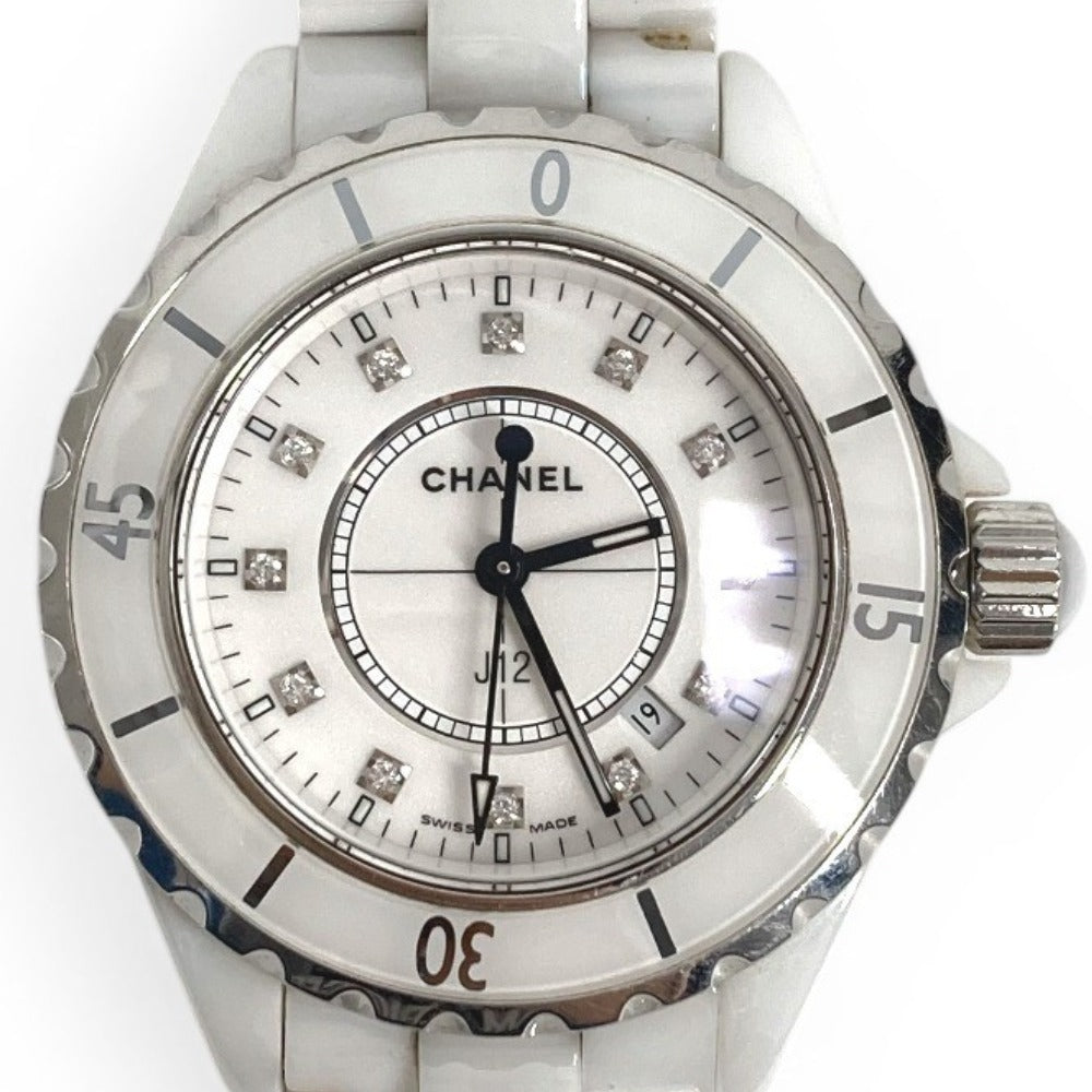CHANEL J12 12 Diamond Quartz Watch Round Face 33MM Ceramic Ladies White
