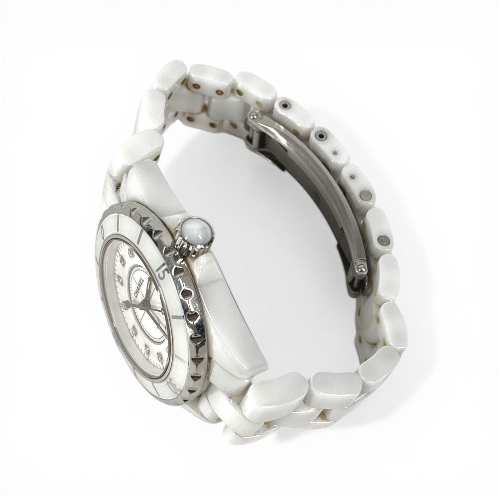 CHANEL J12 12 Diamond Quartz Watch Round Face 33MM Ceramic Ladies White