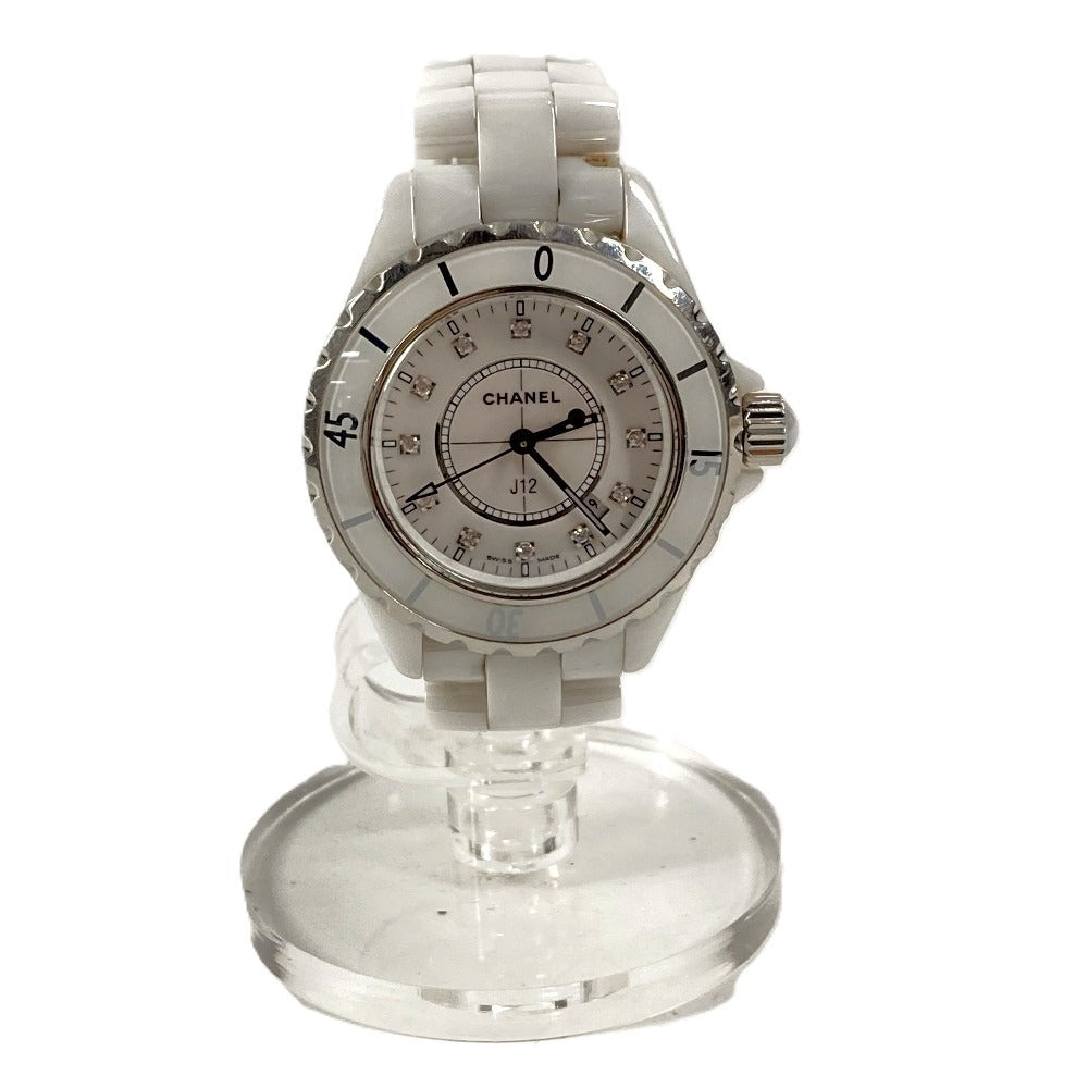 CHANEL J12 12 Diamond Quartz Watch Round Face 33MM Ceramic Ladies White