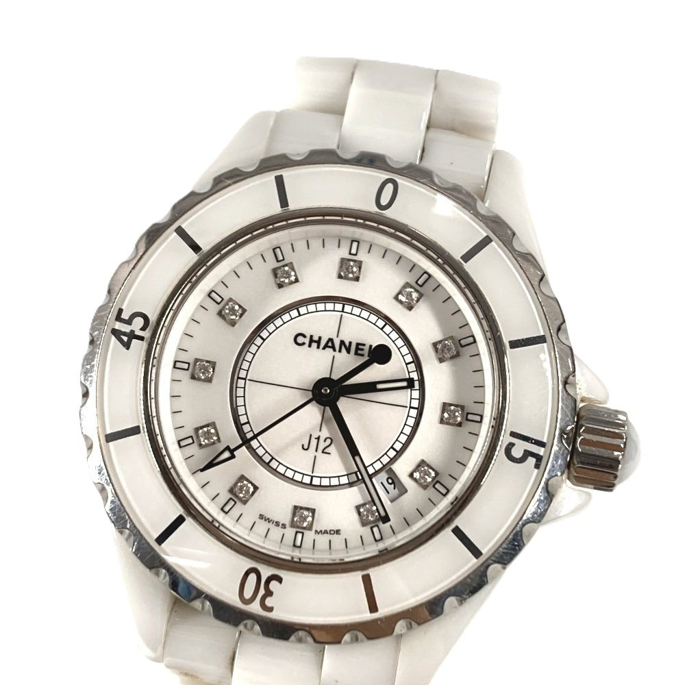 CHANEL J12 12 Diamond Quartz Watch Round Face 33MM Ceramic Ladies White