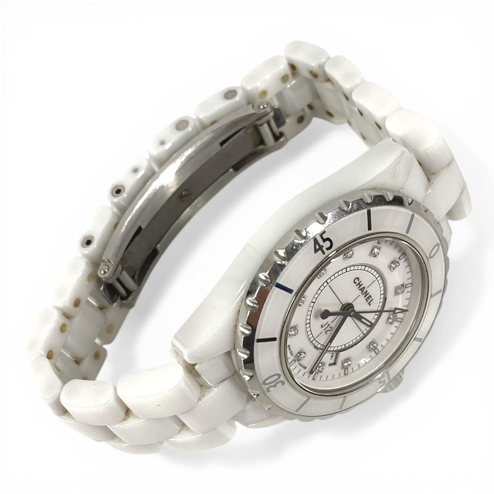 CHANEL J12 12 Diamond Quartz Watch Round Face 33MM Ceramic Ladies White