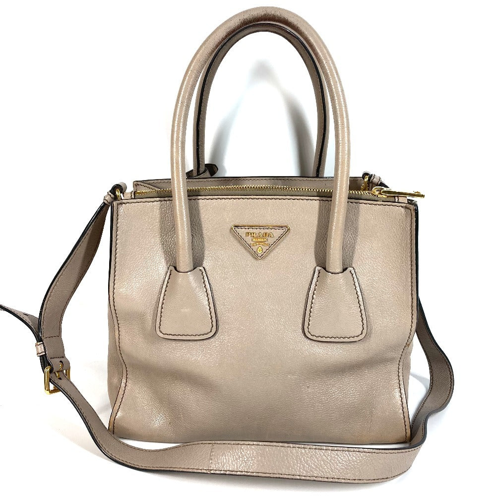 PRADA 2WAYバッグ トライアングルロゴ 三角ロゴ プレート ハンドバッグ カバン ショルダーバッグ 斜め掛け トートバッグ レザー ユニセックス ベージュ系