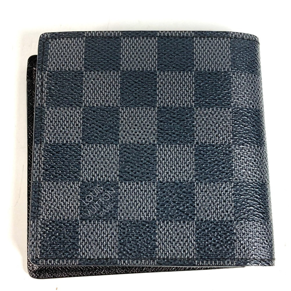 LOUIS VUITTON N62664 กระเป๋าสตางค์แบบพับสองทบ Damiere Graphite Portefeuille Marco กระเป๋าสตางค์แบบพับสองทบ Damiere Graphite Canvas Unisex สีดำ