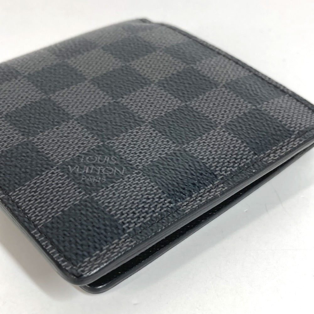 LOUIS VUITTON N62664 กระเป๋าสตางค์แบบพับสองทบ Damiere Graphite Portefeuille Marco กระเป๋าสตางค์แบบพับสองทบ Damiere Graphite Canvas Unisex สีดำ