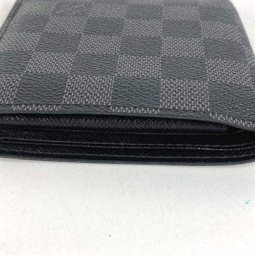 LOUIS VUITTON N62664 กระเป๋าสตางค์แบบพับสองทบ Damiere Graphite Portefeuille Marco กระเป๋าสตางค์แบบพับสองทบ Damiere Graphite Canvas Unisex สีดำ