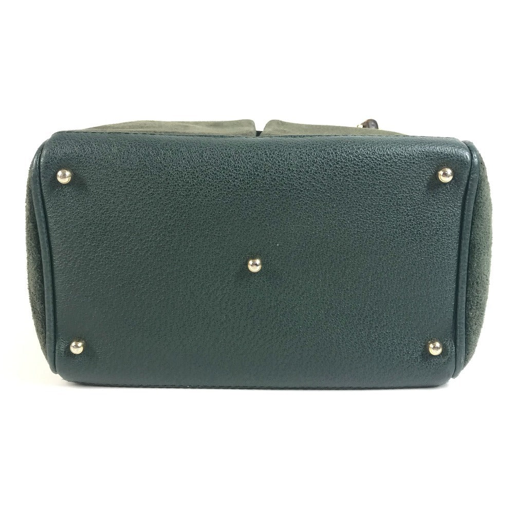 GUCCI 000 123 Old Gucci vintage Bamboo 2-Way Bag, Handbag, Shoulder Bag Shoulder Bag Leather / suede Green Used