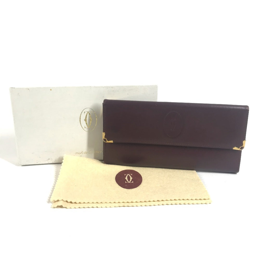 CARTIER Must de Line Logo Kisslock Wallet Flap Long Wallet Long Wallet Leather wine-red Used
