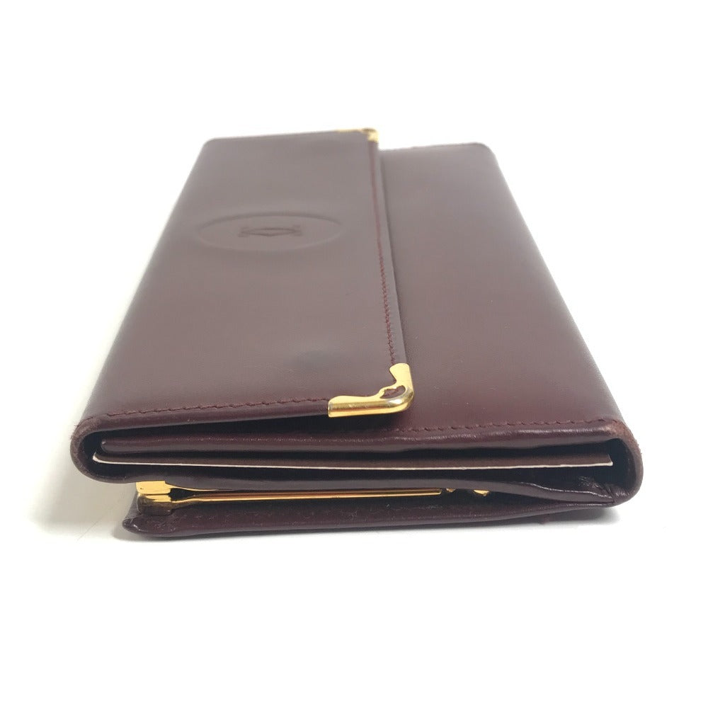 CARTIER Must de Line Logo Kisslock Wallet Flap Long Wallet Long Wallet Leather wine-red Used