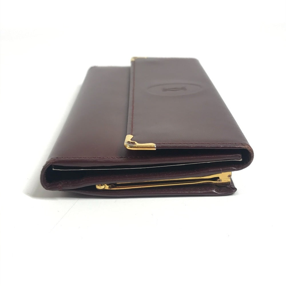 CARTIER Must de Line Logo Kisslock Wallet Flap Long Wallet Long Wallet Leather wine-red Used