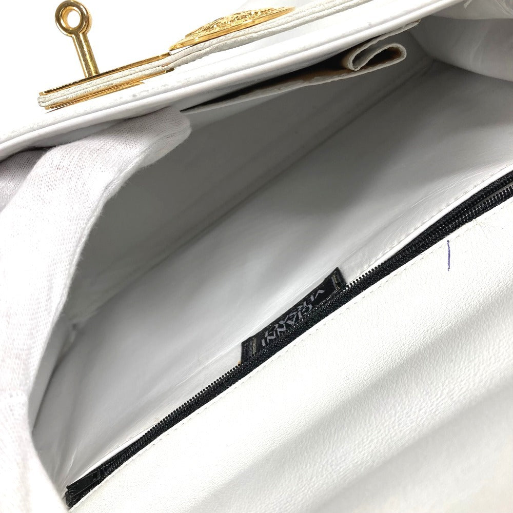 VERSACE vintage medusa logo Bag Flap Tote Bag Hand Bag Leather WhiteBased/Gold Used