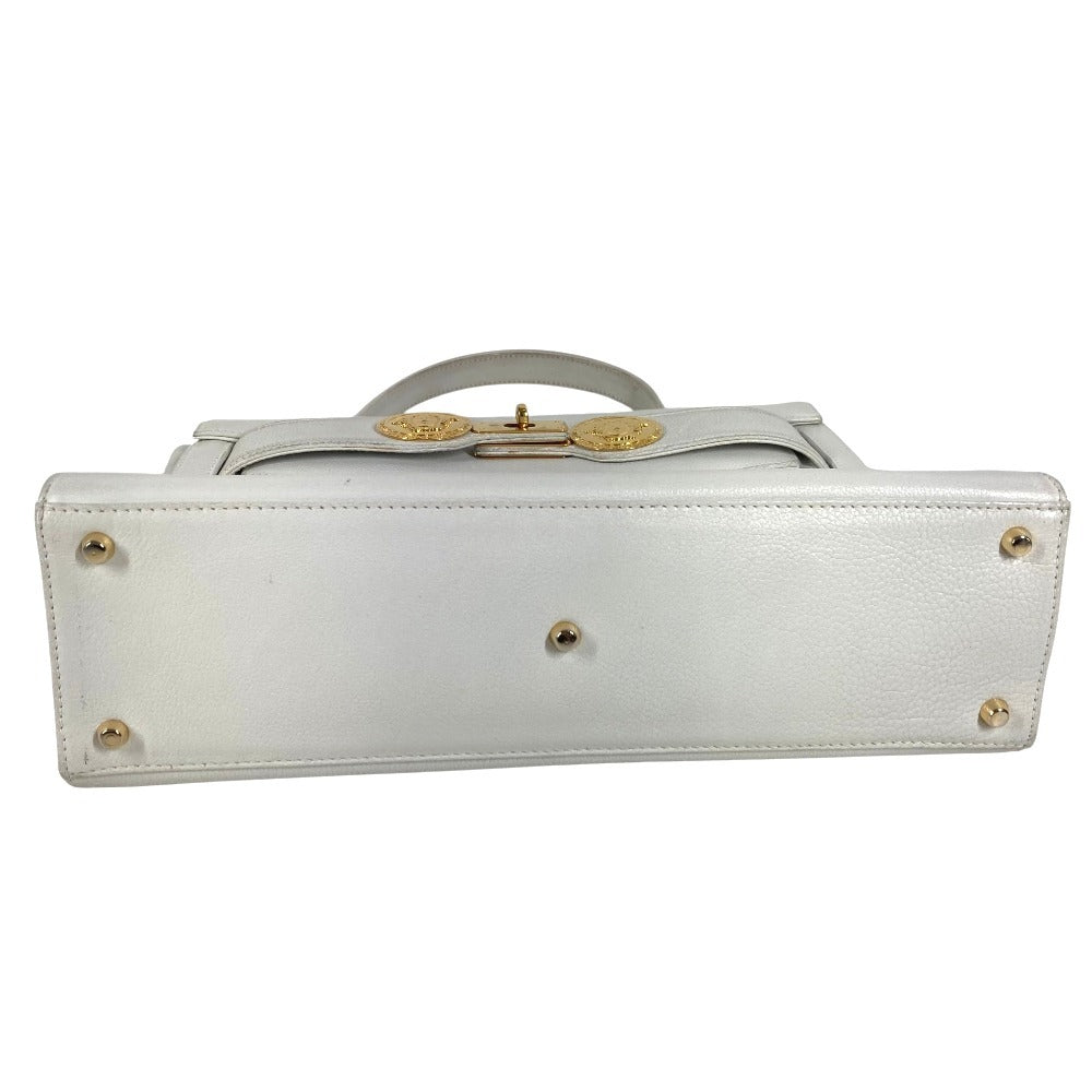 VERSACE vintage medusa logo Bag Flap Tote Bag Hand Bag Leather WhiteBased/Gold Used
