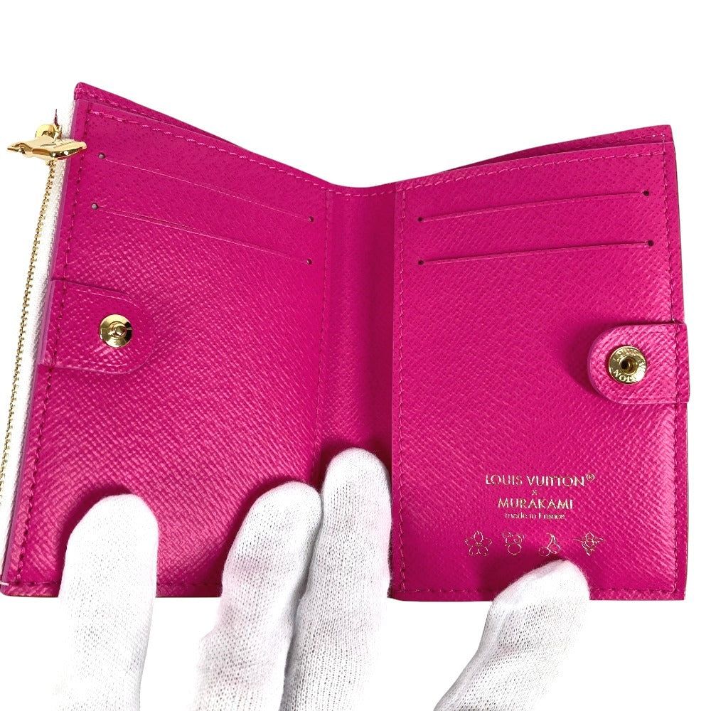 LOUIS VUITTON M27736 LV × TM Takashi Murakami Collaboration Monogram Multicolore Portefeuille Lisa Compact Wallet Wallet Folded wallet MonogramMulticoloreCanvas Blanc White/pink Used