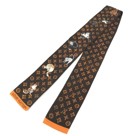 LOUIS VUITTON MP2268 Bandeau Catgram Cat BandeauScarf Scarf silk Brown Used