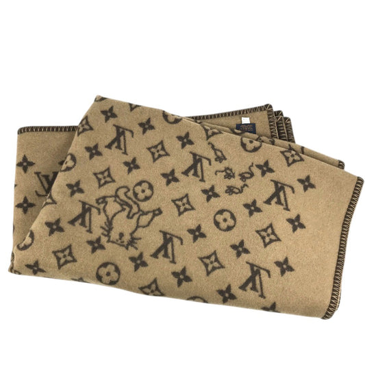 LOUIS VUITTON MP2259 blanket interior Classic Catgram Blanket Cat animal blanket Wool / Cashmere Brown Used