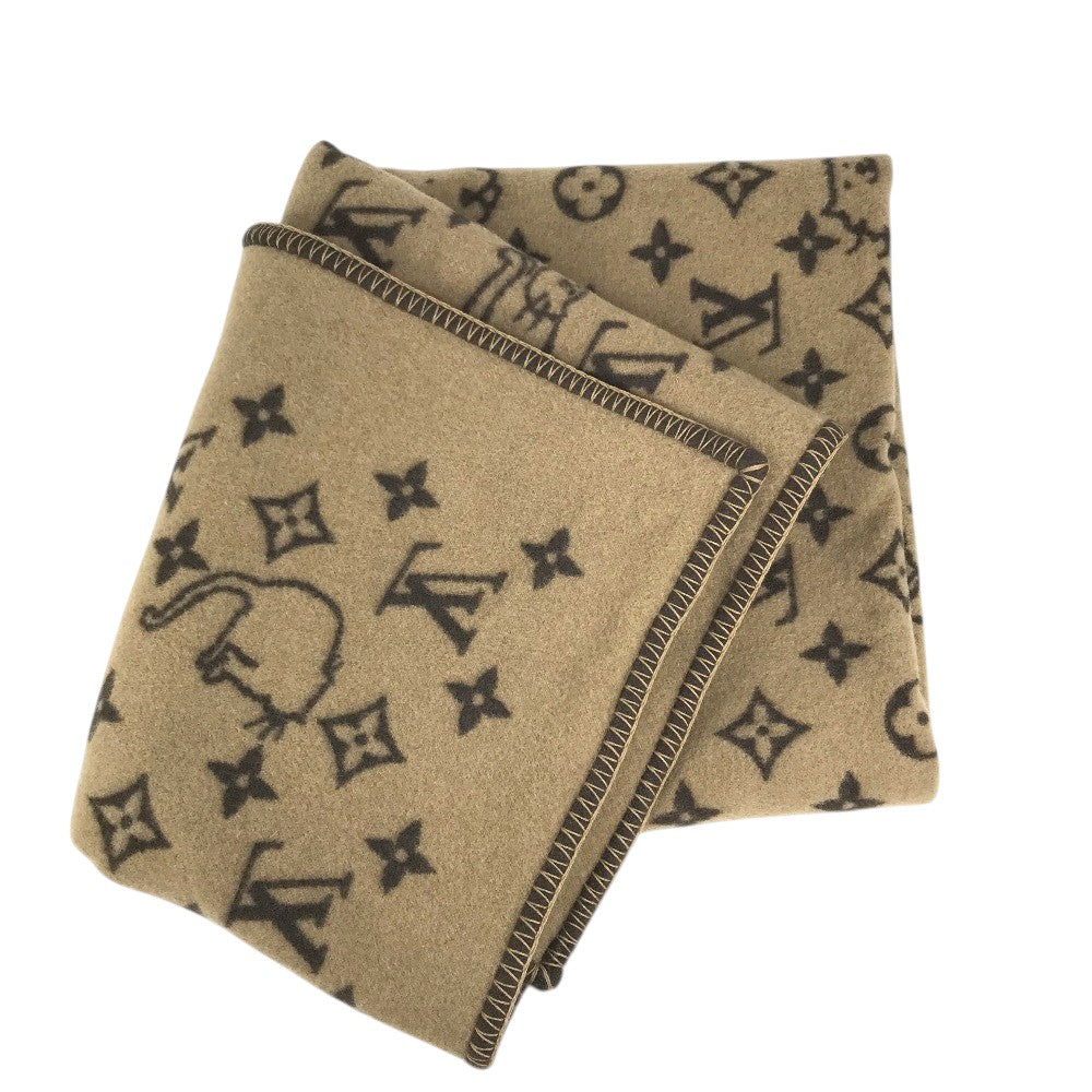 LOUIS VUITTON MP2259 blanket interior Classic Catgram Blanket Cat animal blanket Wool / Cashmere Brown Used